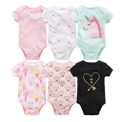 6 pcs/lot Baby Girls Cartoon Print Bodysuits for Summer childrensterritory