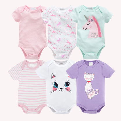 6 pcs/lot Baby Girls Cartoon Print Bodysuits for Summer childrensterritory