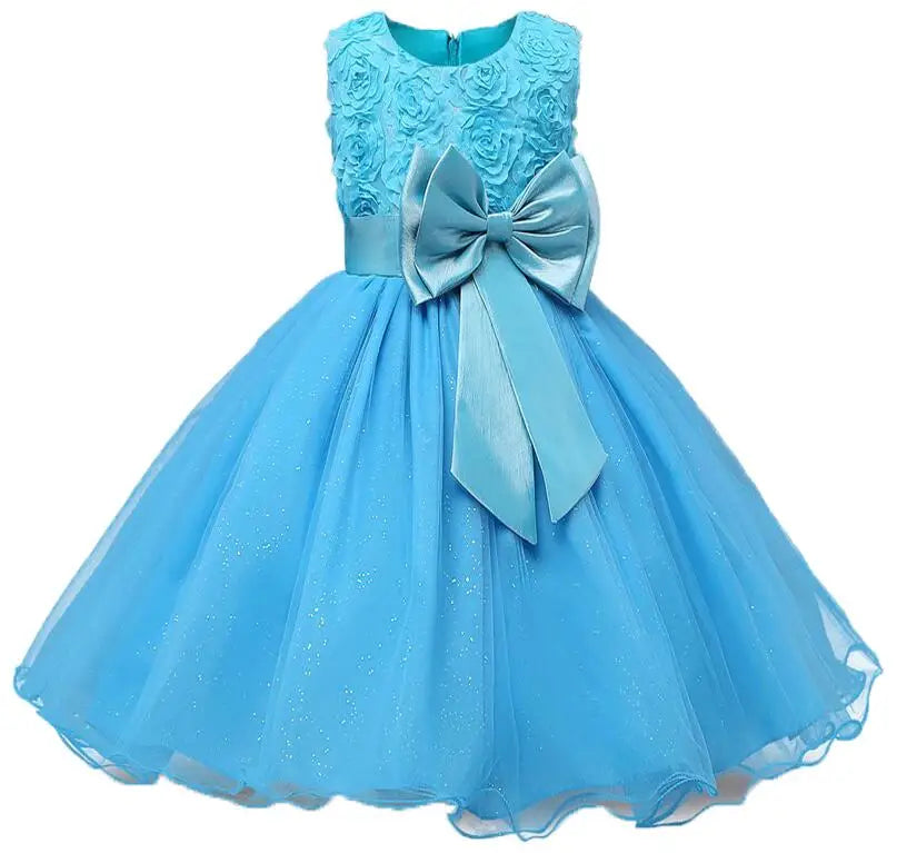 Sleeveless Bow Lace Design Girls Party Dresses childrensterritory