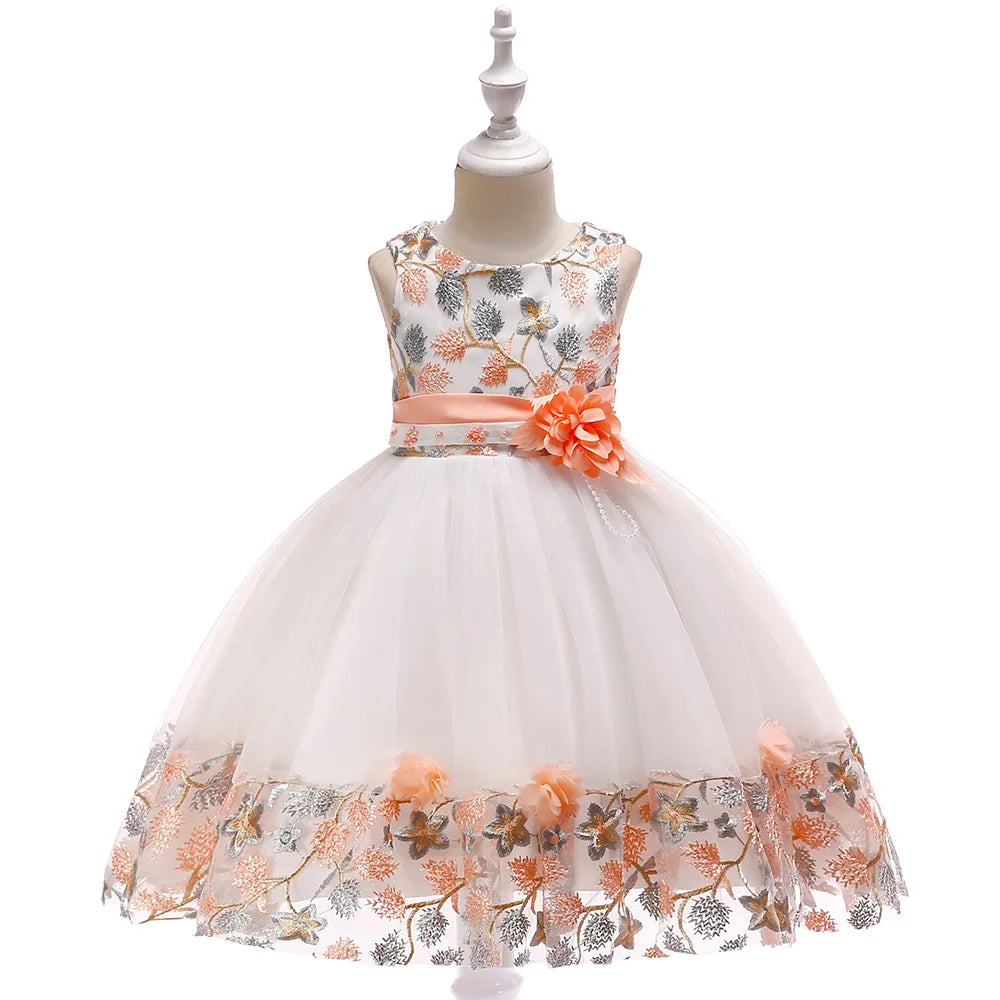 Kids Girl Flower Embroidery Summer Birthday Party Dresses childrensterritory