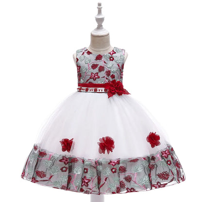 Kids Girl Flower Embroidery Summer Birthday Party Dresses childrensterritory