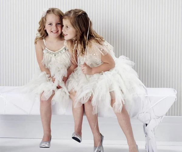 Kids Girls Elegant Feather Tassels Wedding Party Dresses childrensterritory