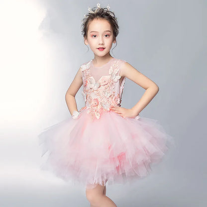 Baby/Kids Girls Pink Tulle Trailing Princess Gown