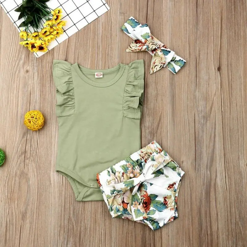 Baby Girls Ruffle Sleeve Floral Print Clothes Set