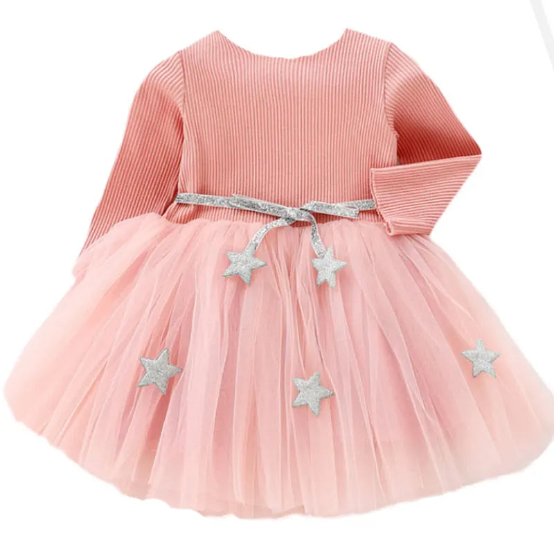Toddler Girls Fluffy Sweater Dresses With Star Design