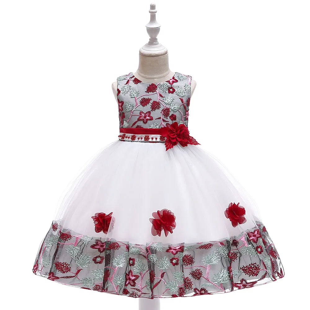Kids Girl Flower Embroidery Summer Birthday Party Dresses childrensterritory