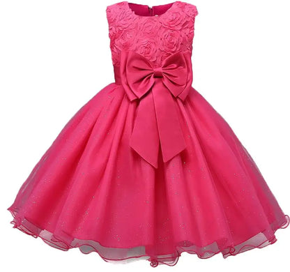 Sleeveless Bow Lace Design Girls Party Dresses childrensterritory