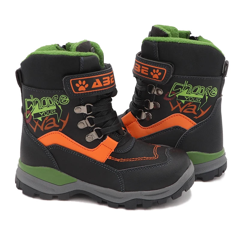 Boys Mid-Calf Black Leather And Rubber Winter Shoes childrensterritory