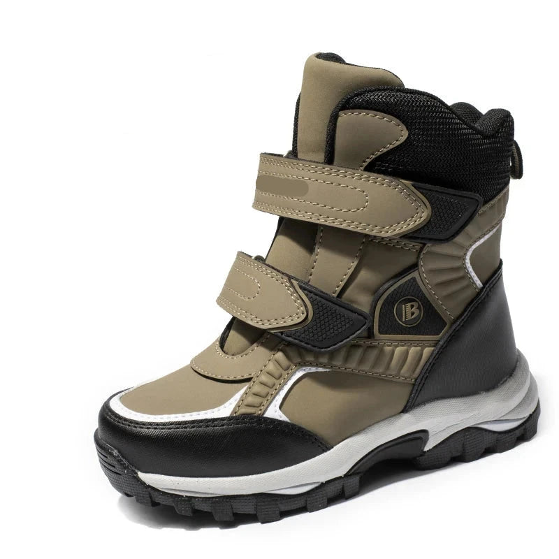 Boys Classic Style Hooks And Loops Leather Snow Boots childrensterritory