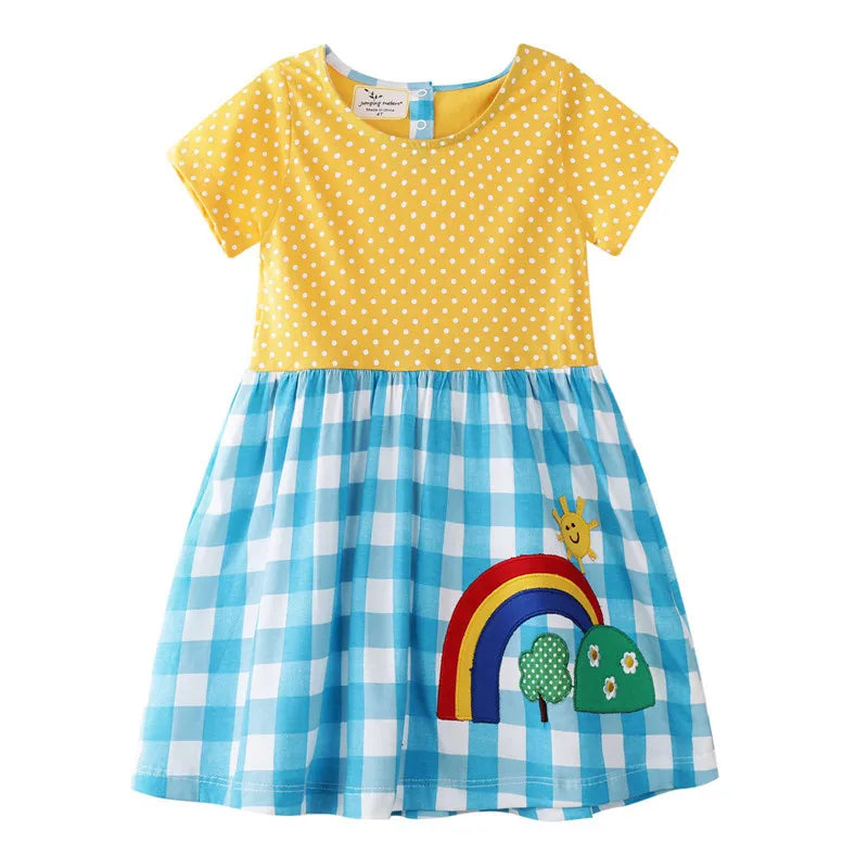 Cute Dinosaurs Unicorns Print Kids Girls Summer Dresses childrensterritory