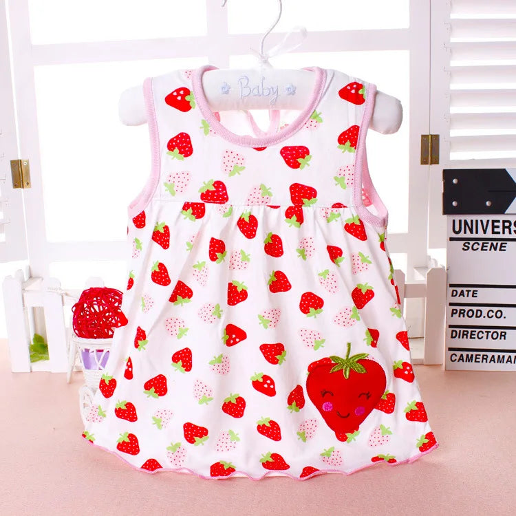 Baby Girl Floral and Cartoon Print Summer Cotton Dresses