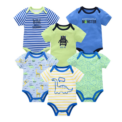 6 pcs/lot Baby Girls Cartoon Print Bodysuits for Summer childrensterritory