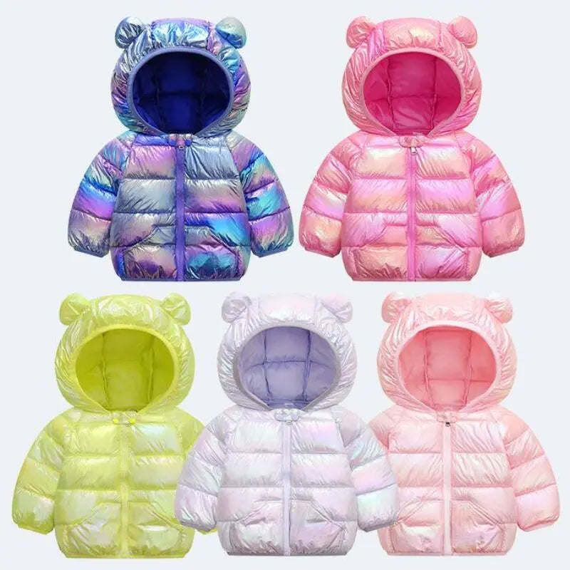 Little Girls Warm Hooded Glossy Design Jackets childrensterritory