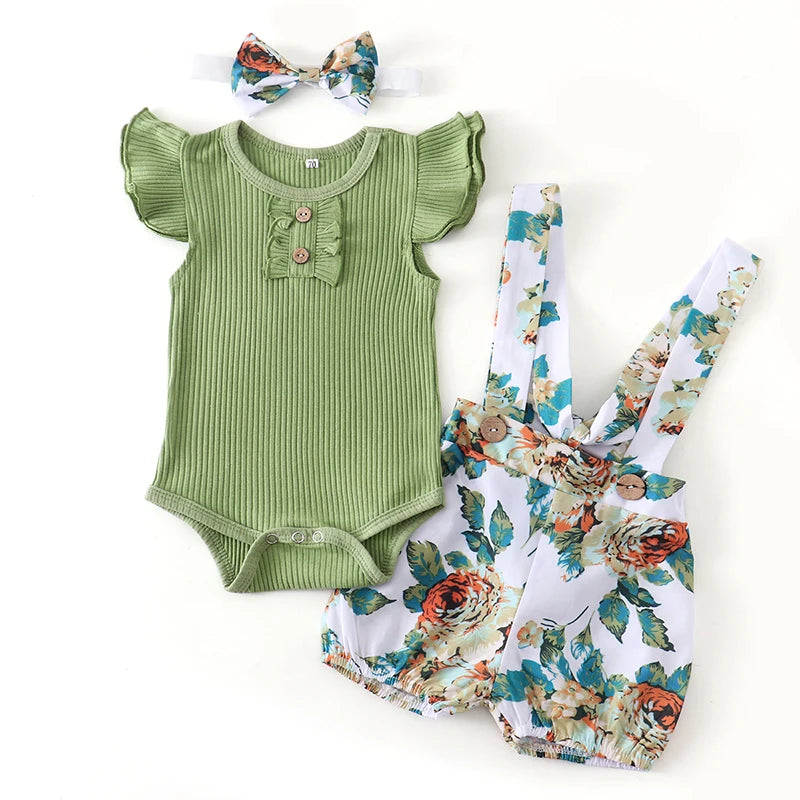 Baby Girl 3Pcs Floral Outfit Set for Summer childrensterritory