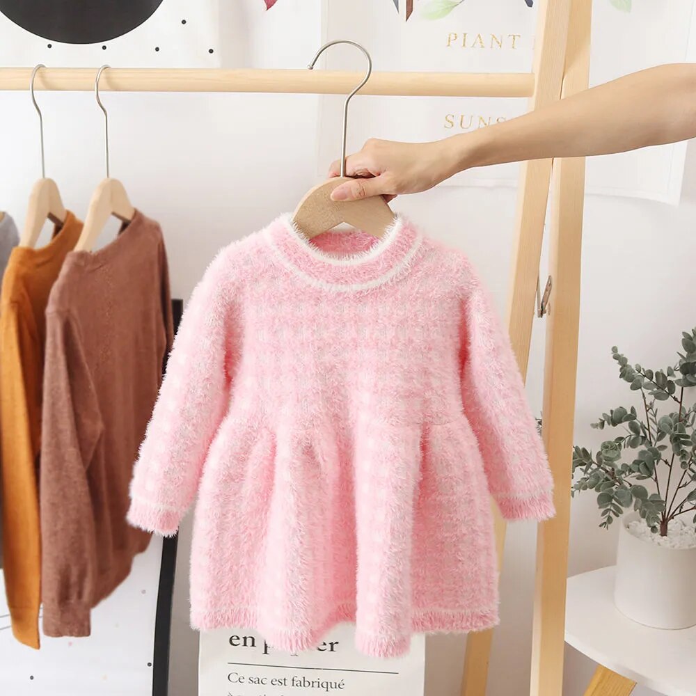 Little Girls Imitation Mink Fleece Sweater Princess Dress childrensterritory