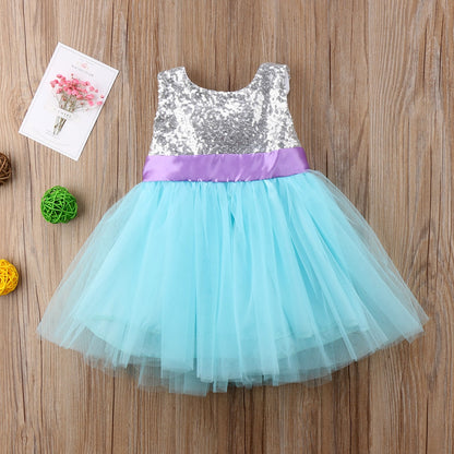 Little Girls Sleeveless Sequin Bowknot Ball Gwon Dresses childrensterritory