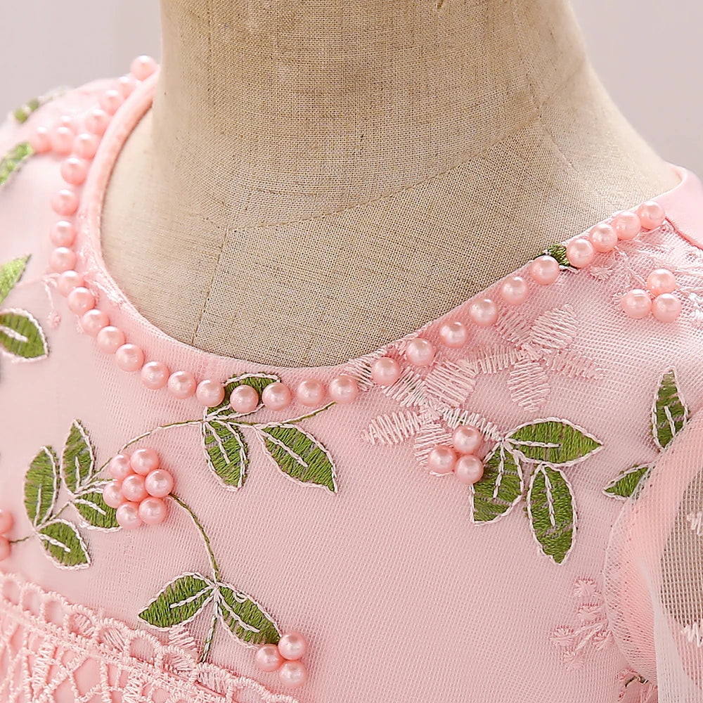 Baby Girl Flower Embroidery 1st Birthday Princess Dress