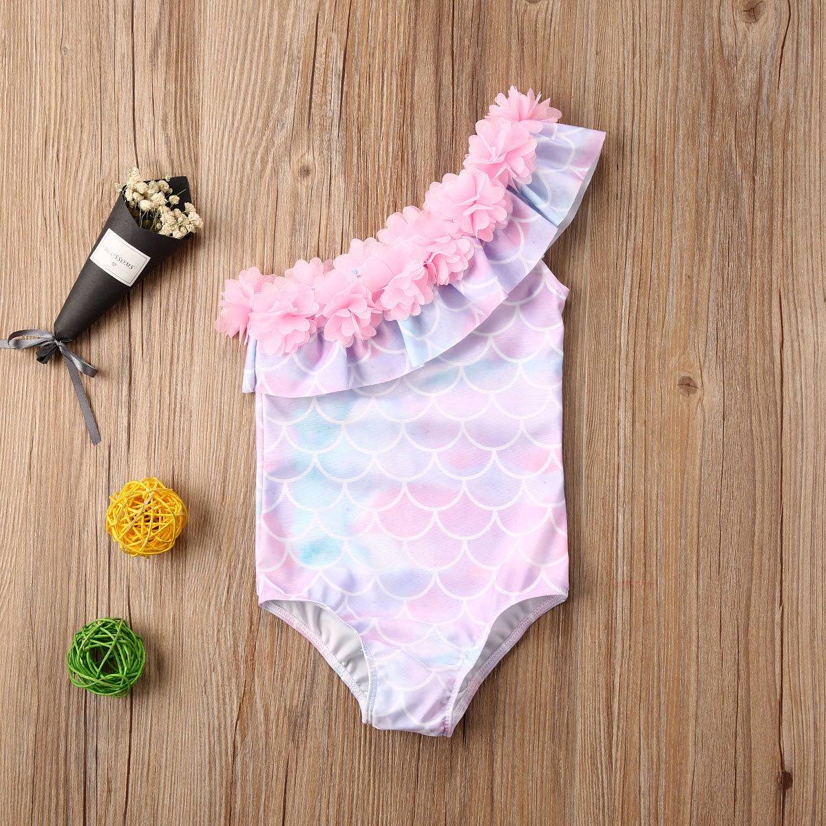 One Shoulder Ruffles Kids Girls Bikini Swimwear childrensterritory