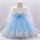 Girls' Long-Sleeved Flower Lace Bow Design Party Dresses childrensterritory