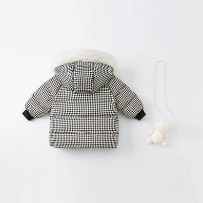 Kids Girls Plaid Down Down Padded Jacket with a Bag childrensterritory