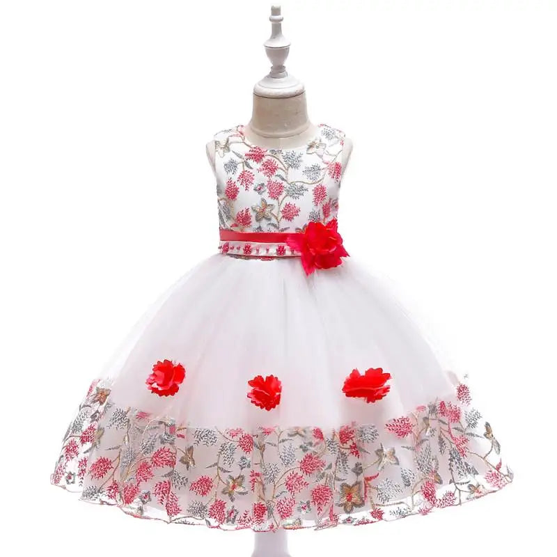 Kids Girl Flower Embroidery Summer Birthday Party Dresses childrensterritory