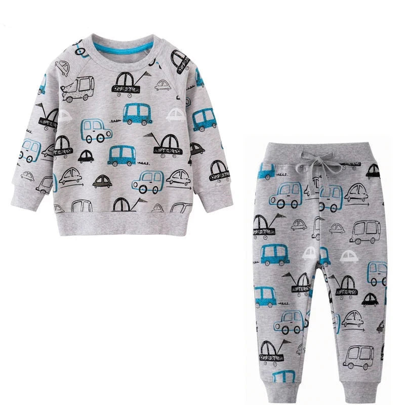 Cartoon Print Sweatshirts and Pants Tracksuit Set childrensterritory