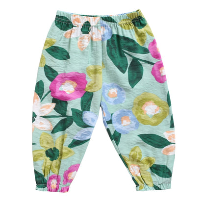 Baby Girl Floral Print Cotton Pants in Holiday Style childrensterritory