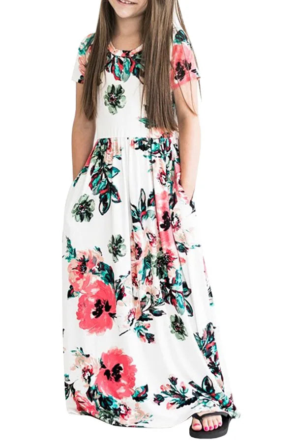 Striped Print Design Casual Summer Long Dress For Baby Girls childrensterritory