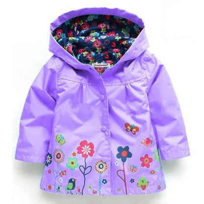 Long Sleeve Flower Print Waterproof Kids Hoodie Windcoat childrensterritory