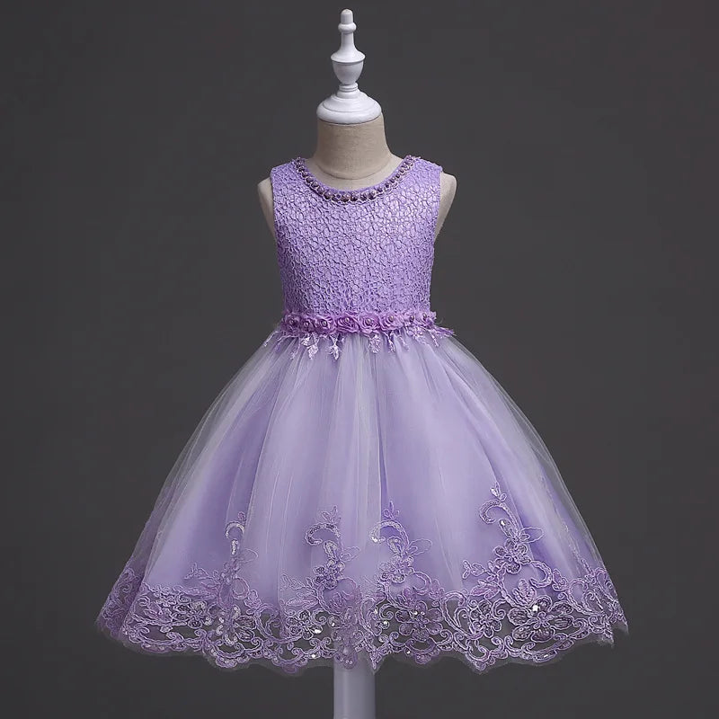Sleeveless Flower design Lace Party Dresses For Girls childrensterritory