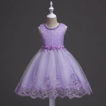 Sleeveless Flower design Lace Party Dresses For Girls childrensterritory