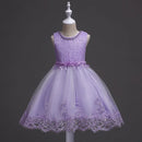 Sleeveless Flower design Lace Party Dresses For Girls childrensterritory