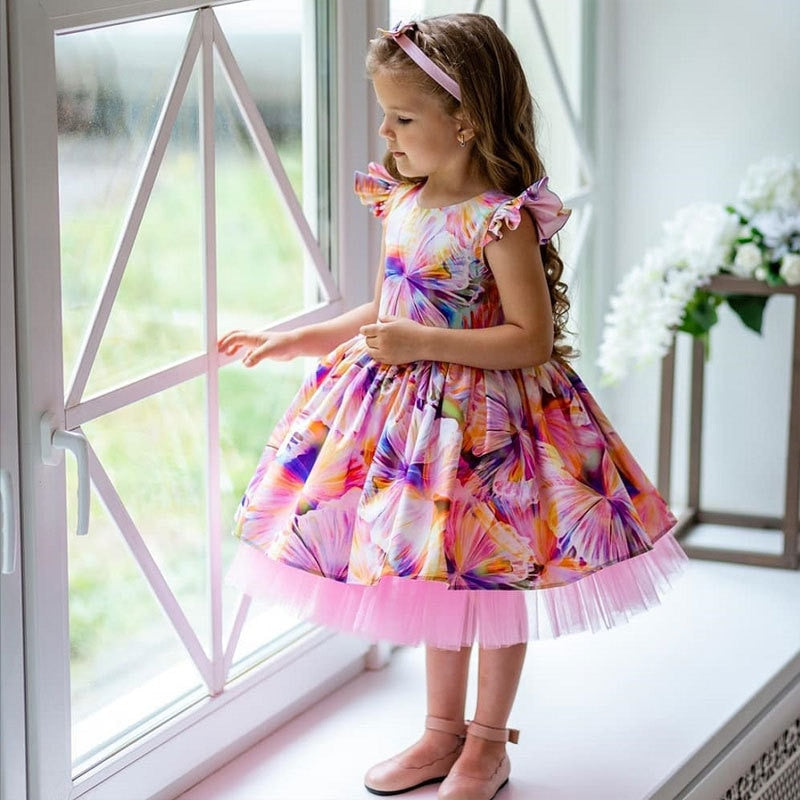 Floral Print Kids Girls Birthday Wedding Lolita Dress childrensterritory
