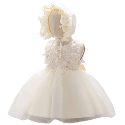 Baby Girls Sequined Top Flower Dress and Hat For Wedding or Baptism
