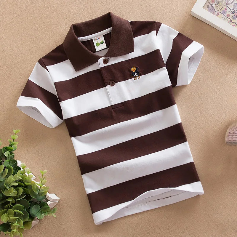 Color Striped Design Short Sleeve Kids Summer Shirts childrensterritory