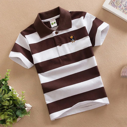 Color Striped Design Short Sleeve Kids Summer Shirts childrensterritory
