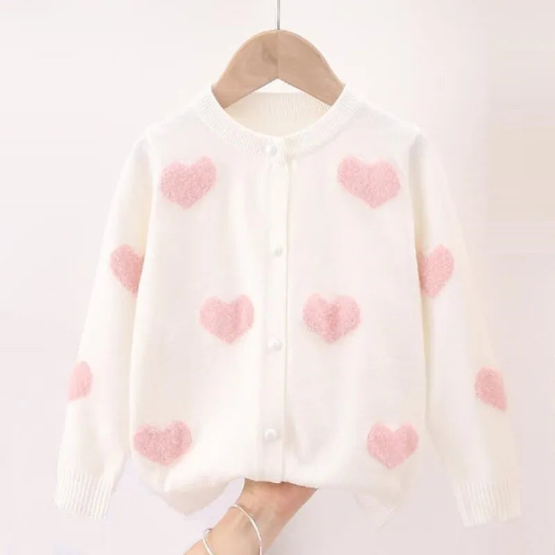 Love Pattern Wool Knitted Cardigan For Girls 1-6 Years