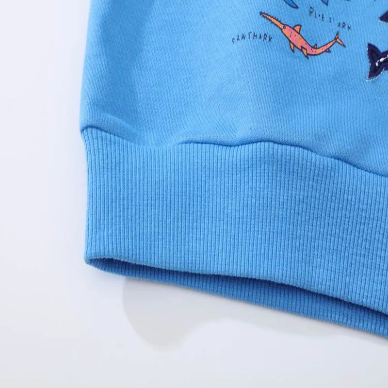 Shark Embroidery Pattern Long Sleeves Sweatshirts for Kids