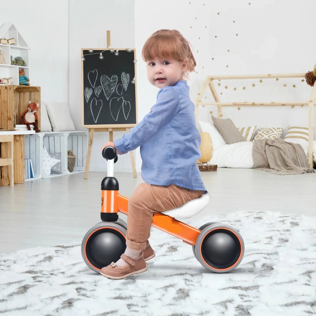 Baby No-Pedal 4-Wheel Orange Balance Learning Bike childrensterritory