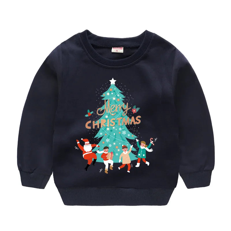Christmas Letters and Santa Cartoon Prints Kids Sweatshirts childrensterritory