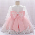 Girls' Long-Sleeved Flower Lace Bow Design Party Dresses childrensterritory