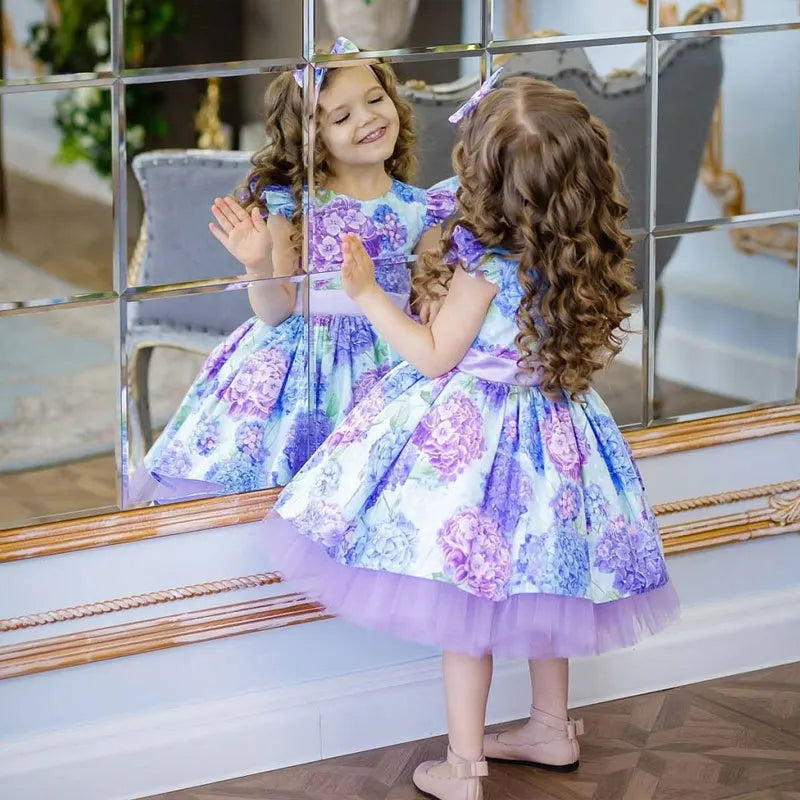 Kids Girls Floral Print Princess Dress With Bow Headband childrensterritory