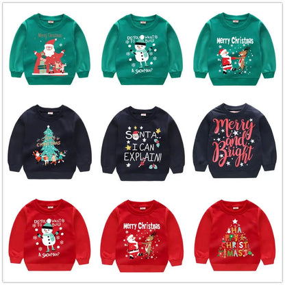Christmas Letters and Santa Cartoon Prints Kids Sweatshirts childrensterritory