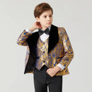 Kids Boy 3PCS Floral Design Blue Gold Communion Suit childrensterritory