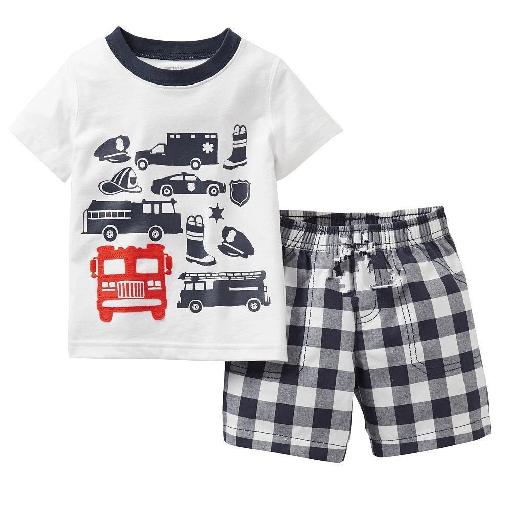 Kids Boys Girls Short Sleeved Racing Car Print Sleepwear childrensterritory