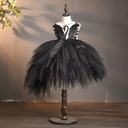 Kids Girls Elegant Crystal Swan Design Pageant Dress with Trail childrensterritory