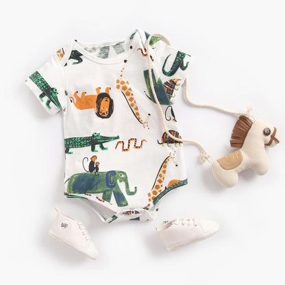 Cartoon Animal Print Baby Boys Girls Cotton Bodysuits childrensterritory