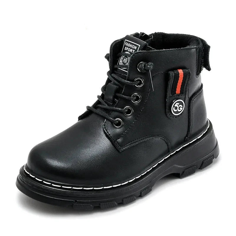 Kids Plush Velvet And Leather Ankle Length Warm Boots childrensterritory