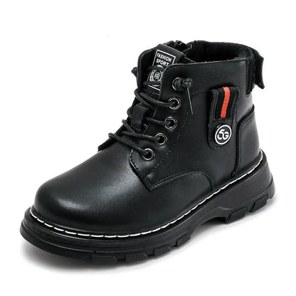 Kids Plush Velvet And Leather Ankle Length Warm Boots childrensterritory