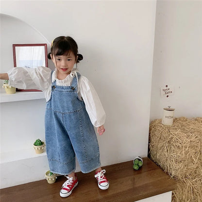 Korean Style Kids Oversized Wide Leg Denim Overalls Casual Pants childrensterritory